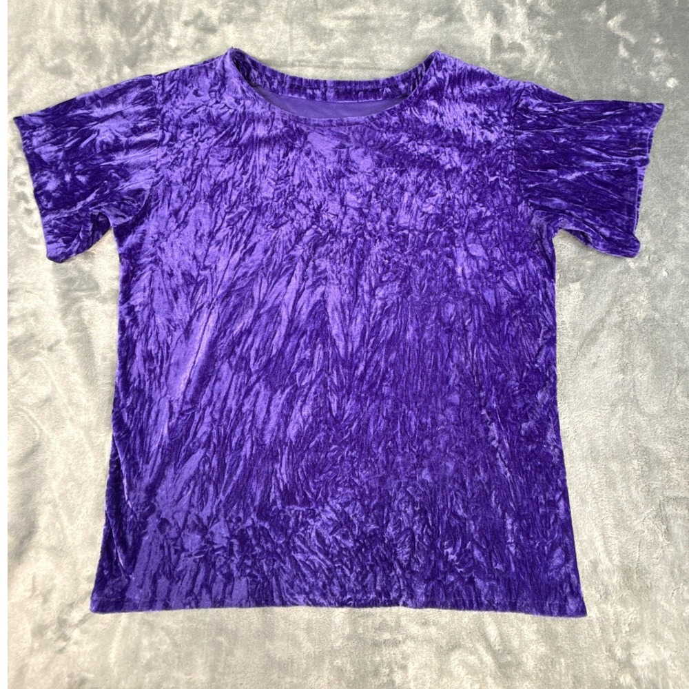 Vintage Style Purple Crushed Velvet Short Sleeve Shirt Top Y2K 90s 44 bust XL